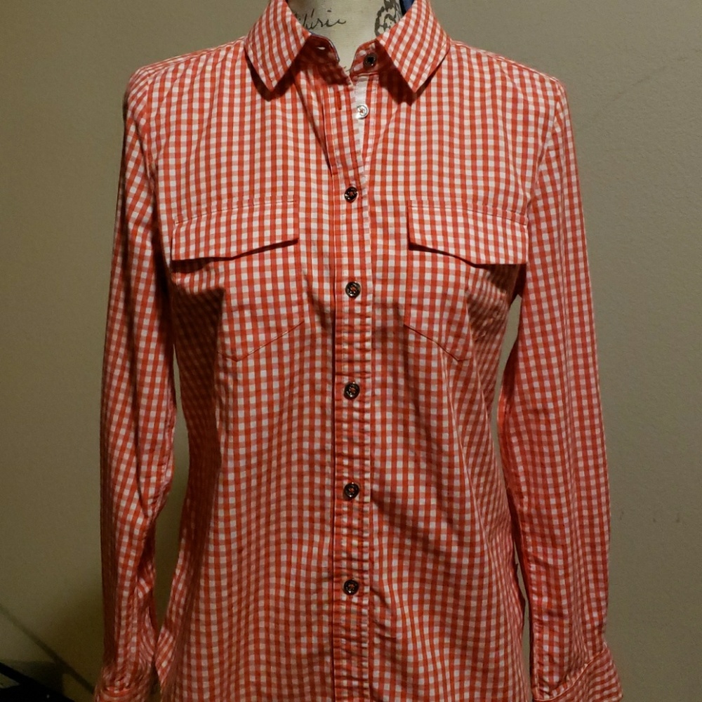 Nautica Red/White Gingham Long Sleeve Button Down